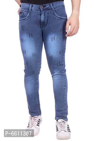 Stylish Blue Distressed Denim Cotton Strechable Jeans For Men-thumb0