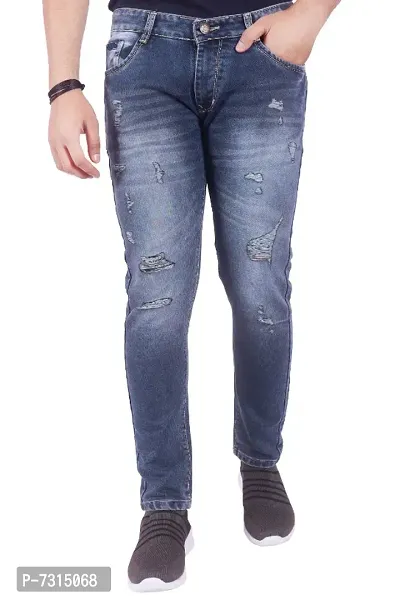 Men Jeans Strechable Ripped Blue Jeans-thumb0