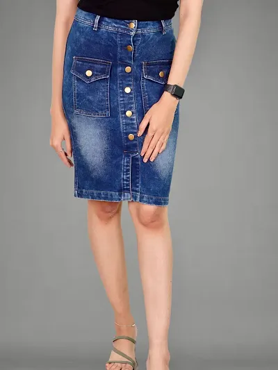 Denim Knee Length Skirt for Women