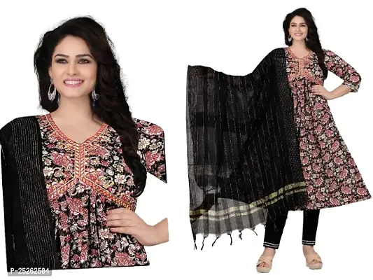 Stylish Cotton Kurta, Bottom and Dupatta Set For Women