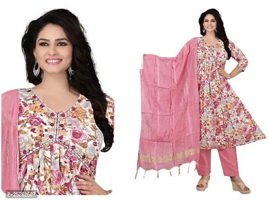 Stylish Cotton Kurta, Bottom and Dupatta Set For Women