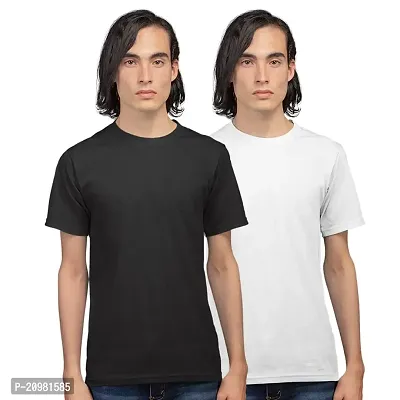 wyhnot Men's Solid Regular Fit Half Sleeve Round Neck Cotton T-Shirt (Combo Pack of 2)