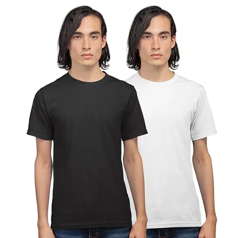 wyhnot Men's Solid Regular Fit Half Sleeve Round Neck Cotton T-Shirt (Combo Pack of 2)