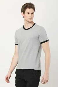 AMEYS ALMUDA Men's Cotton Fabric Printed Regular Fit T-Shirts - Grey Black Rib Halfsleeve Round Neck T-Shirts (L)-thumb3