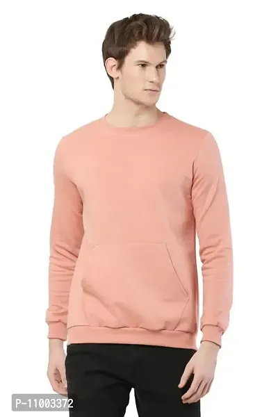 AMEYS ALMUDA Fleece Round Neck Solid Sweatshirt for Men (Peach)-thumb0