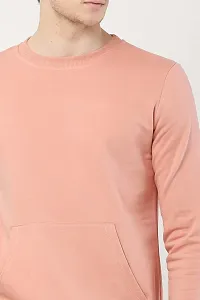 AMEYS ALMUDA Fleece Round Neck Solid Sweatshirt for Men (Peach)-thumb1