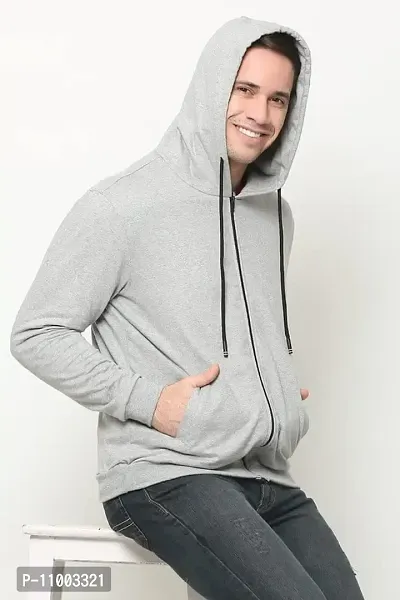 AMEYS ALMUDA Men's Cotton Hooded Neck Hoodies (Color: Light Grey)-thumb4