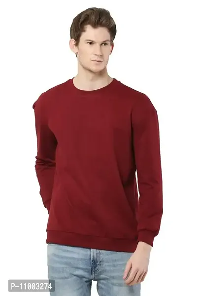 AMEYS ALMUDA Fleece Round Neck Solid Sweatshirt for Men (Maroon)