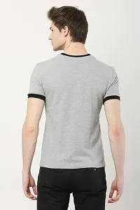 AMEYS ALMUDA Men's Cotton Fabric Printed Regular Fit T-Shirts - Grey Black Rib Halfsleeve Round Neck T-Shirts (L)-thumb1