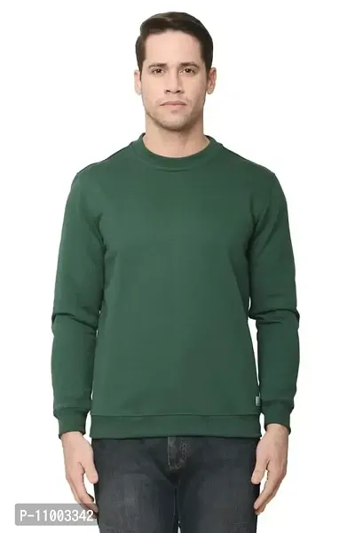 AMEYS ALMUDA Fleece Round Neck Solid Sweatshirt for Men (Green)