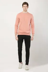 AMEYS ALMUDA Fleece Round Neck Solid Sweatshirt for Men (Peach)-thumb2