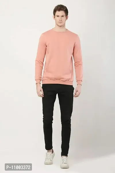 AMEYS ALMUDA Fleece Round Neck Solid Sweatshirt for Men (Peach)-thumb3