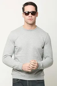 AMEYS ALMUDA Fleece Round Neck Solid Sweatshirt for Men (Light Grey)-thumb4