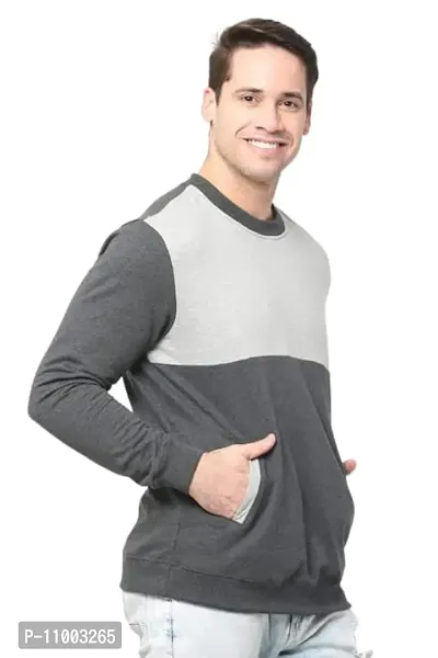 AMEYS ALMUDA Fleece Round Neck Solid Sweatshirt for Men (Light Grey and Dark Grey)