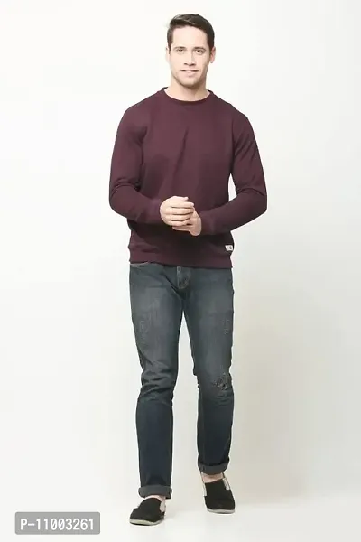 AMEYS ALMUDA Fleece Round Neck Solid Sweatshirt for Men (Purple)-thumb2