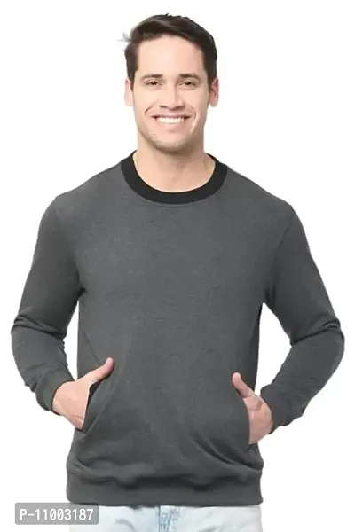 AMEYS ALMUDA Fleece Round Neck Solid Sweatshirt for Men (Dark Grey and Black)