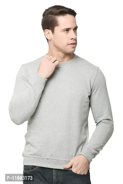 AMEYS ALMUDA Fleece Round Neck Solid Sweatshirt for Men (Light Grey)-thumb0