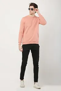 AMEYS ALMUDA Fleece Round Neck Solid Sweatshirt for Men (Peach)-thumb3