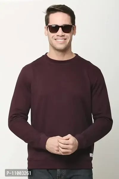 AMEYS ALMUDA Fleece Round Neck Solid Sweatshirt for Men (Purple)-thumb3