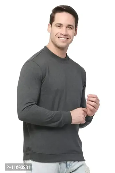 AMEYS ALMUDA Fleece Round Neck Solid Sweatshirt for Men (Dark Grey)