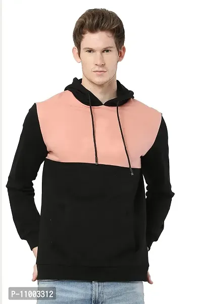 AMEYS ALMUDA Men's Cotton Hooded Neck Hoodies (Color: Peach and Black)