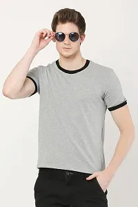 AMEYS ALMUDA Men's Cotton Fabric Printed Regular Fit T-Shirts - Grey Black Rib Halfsleeve Round Neck T-Shirts (L)-thumb4