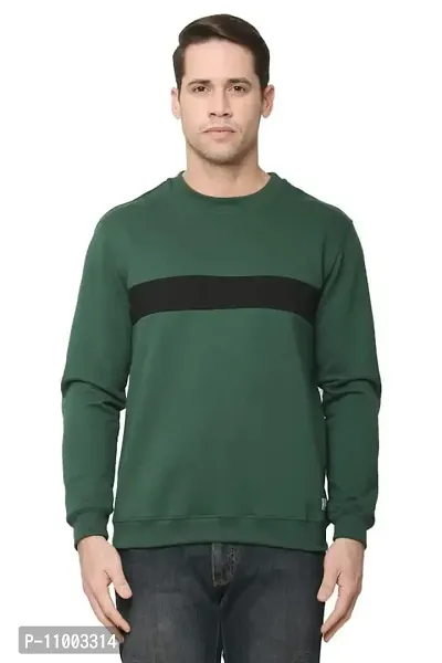 AMEYS ALMUDA Fleece Round Neck Solid Sweatshirt for Men (Green and Black)