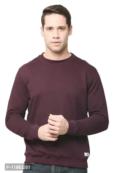 AMEYS ALMUDA Fleece Round Neck Solid Sweatshirt for Men (Purple)