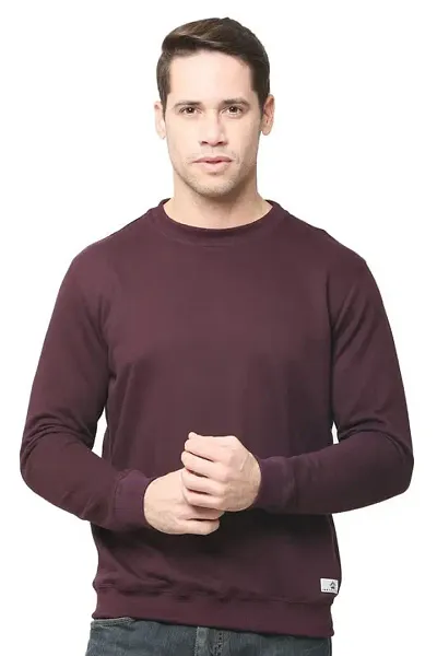 AMEYS ALMUDA Fleece Round Neck Solid Sweatshirt for Men (Purple)