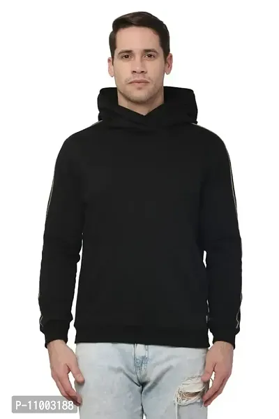 AMEYS ALMUDA Men's Cotton Hooded Neck Hoodies (Color: Black Stripped)