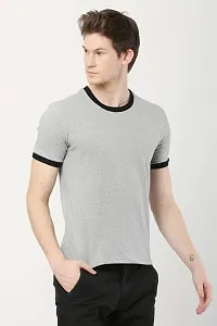 AMEYS ALMUDA Men's Cotton Fabric Printed Regular Fit T-Shirts - Grey Black Rib Halfsleeve Round Neck T-Shirts (L)-thumb2