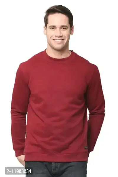 AMEYS ALMUDA Fleece Round Neck Solid Sweatshirt for Men (Maroon)