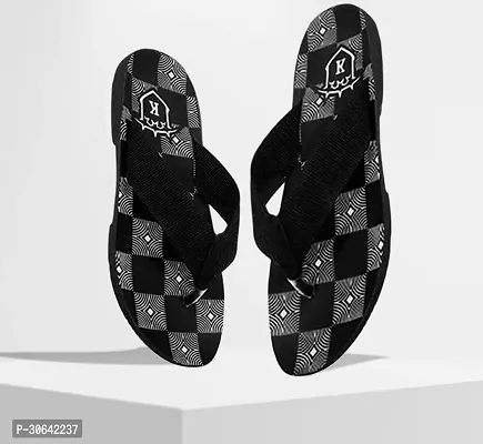 Trendy Black Canvas Printed Slipper For Men-thumb2