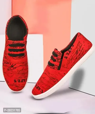 Stylish Red Canvas Casual Shoes For Men-thumb0