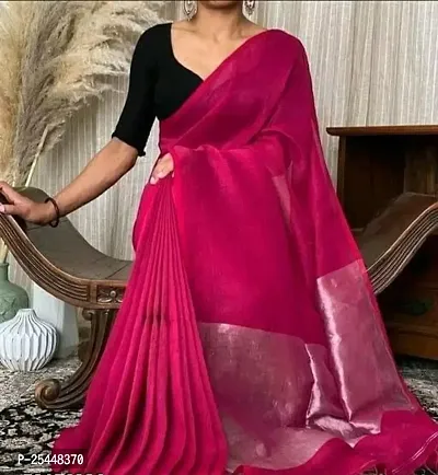 Stylish Pink Cotton Saree With Blouse Piece For Women-thumb0