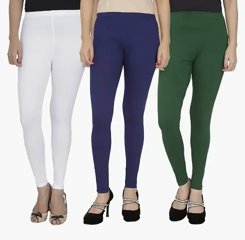 Fablab Women?s Cotton Ankle Length Leggings Combo Pack of 3 (FreeSize-Fit To Waist Size 26 Inch to 34Inch)