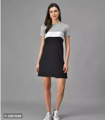 Designer Grey Cotton Blend Colourblocked Dresses For Women-thumb0