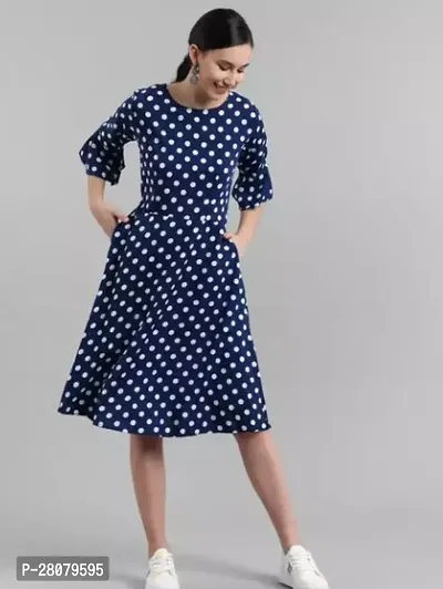 Designer Navy Blue Crepe Printed Dresses For Women-thumb0