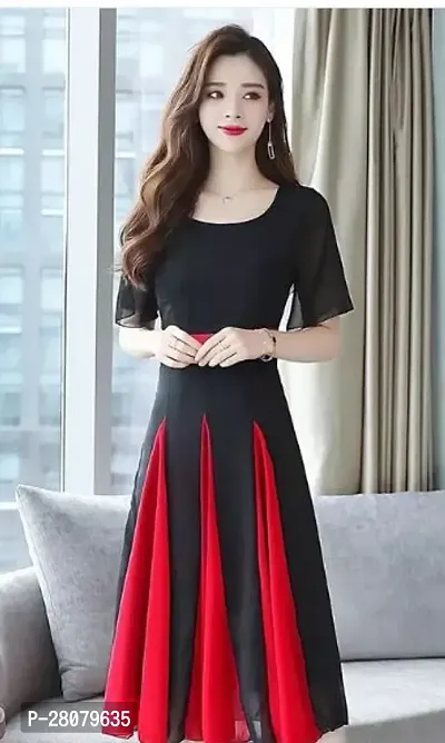 Designer Black Georgette Colourblocked Dresses For Women-thumb0