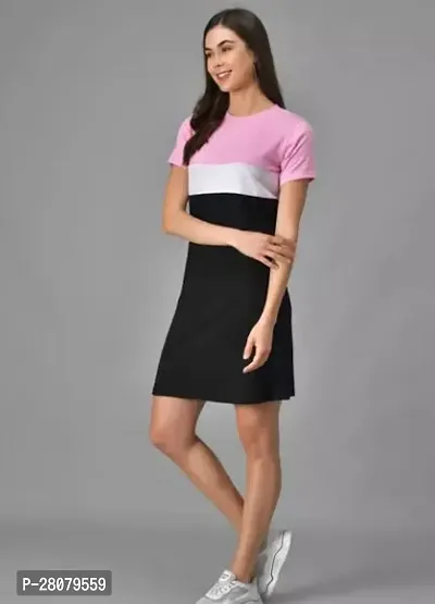 Designer Pink Cotton Blend Colourblocked Dresses For Women