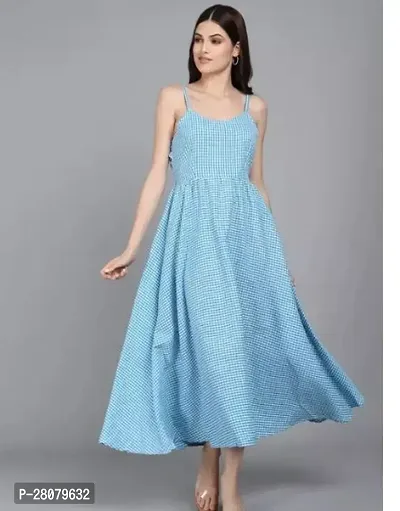 Designer Blue Cotton Solid Dresses For Women