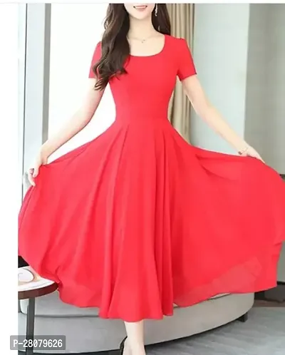 Designer Red Georgette Solid Dresses For Women