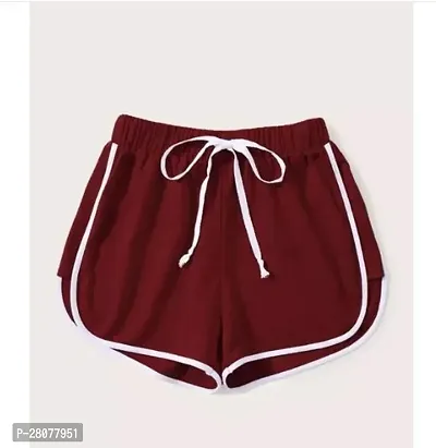 Elegant Maroon Cotton Blend Solid Regular Shorts For Women