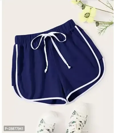 Elegant Blue Cotton Solid Regular Shorts For Women-thumb0