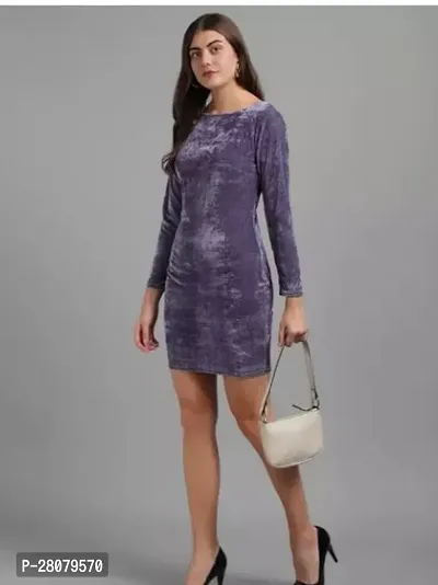 Designer Purple Velvet Solid Dresses For Women