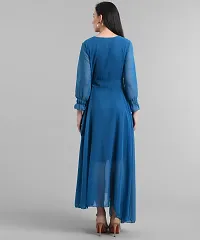 Elegant Georgette Blue Maxi Length Solid Dress For Women-thumb2