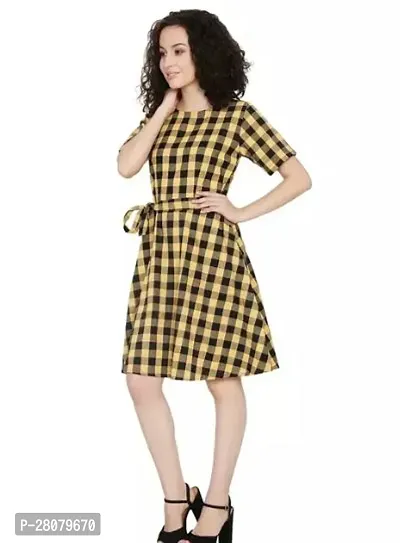 Designer Yellow Cotton Checked Dresses For Women-thumb0