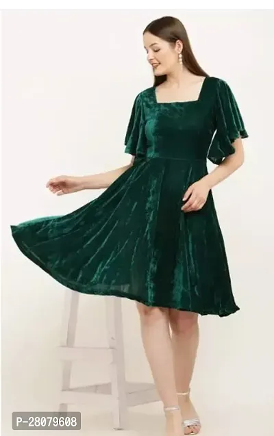 Designer Green Velvet Solid Dresses For Women-thumb0