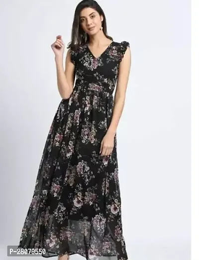 Designer Black Georgette Printed Dresses For Women