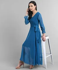 Elegant Georgette Blue Maxi Length Solid Dress For Women-thumb3